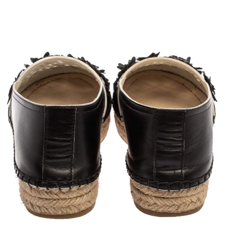 Pre Owned Dior Black Laser Cut Floral Embellished Leather Flore Espadrilles Size 35.5