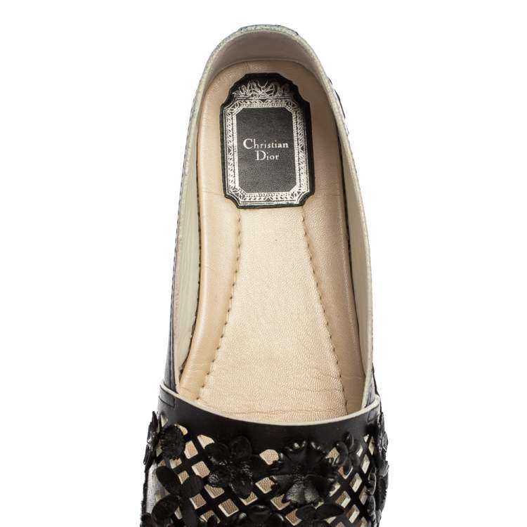 Pre Owned Dior Black Laser Cut Floral Embellished Leather Flore Espadrilles Size 35.5