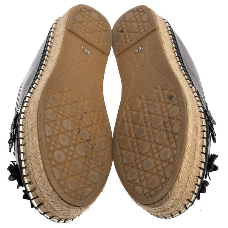 Pre Owned Dior Black Laser Cut Floral Embellished Leather Flore Espadrilles Size 35.5