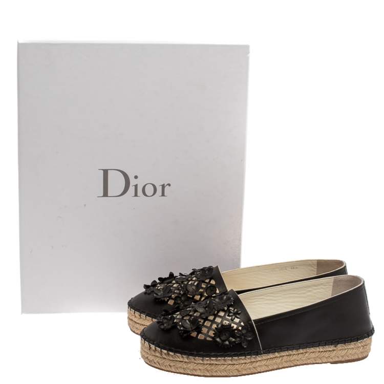 Pre Owned Dior Black Laser Cut Floral Embellished Leather Flore Espadrilles Size 35.5