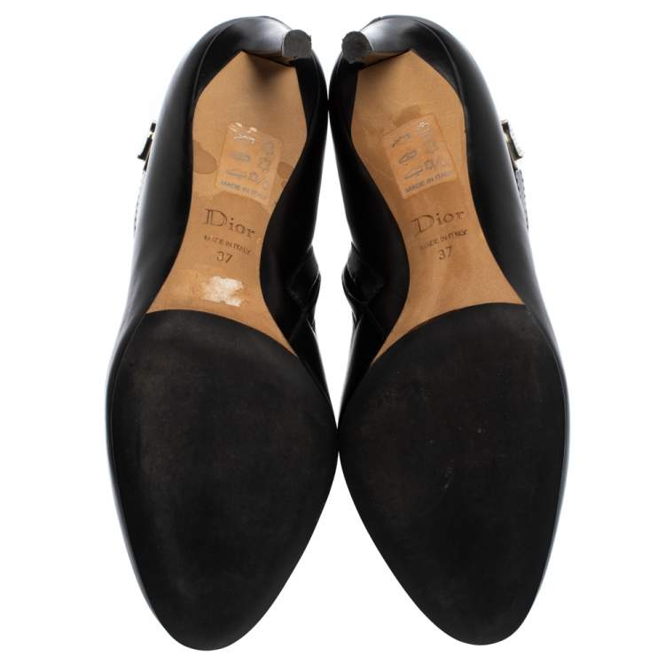 Pre Owned Dior Black Leather Zip Ankle Boots Size 37