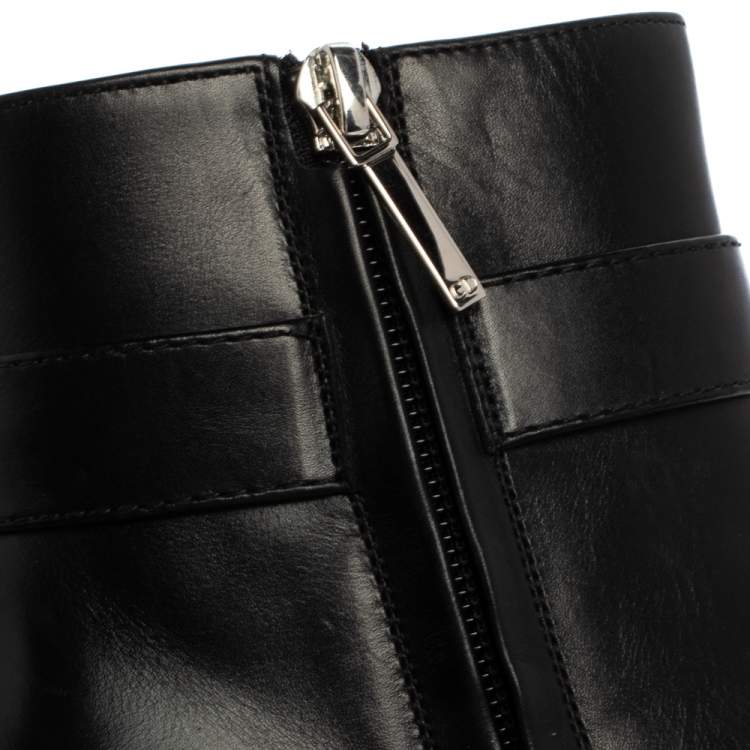 Pre Owned Dior Black Leather Zip Ankle Boots Size 37