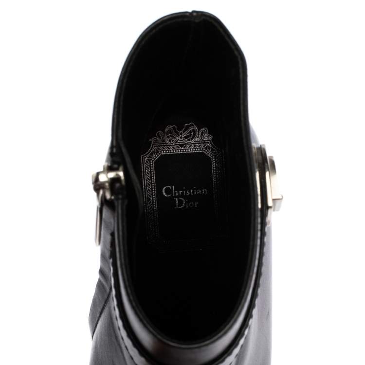 Pre Owned Dior Black Leather Zip Ankle Boots Size 37