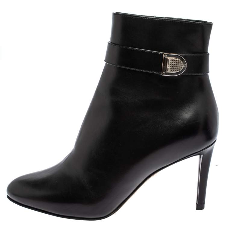 Pre Owned Dior Black Leather Zip Ankle Boots Size 37