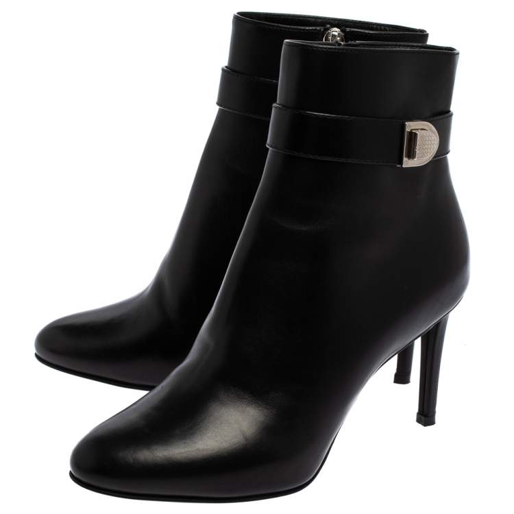 Pre Owned Dior Black Leather Zip Ankle Boots Size 37
