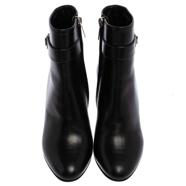 Pre Owned Dior Black Leather Zip Ankle Boots Size 37