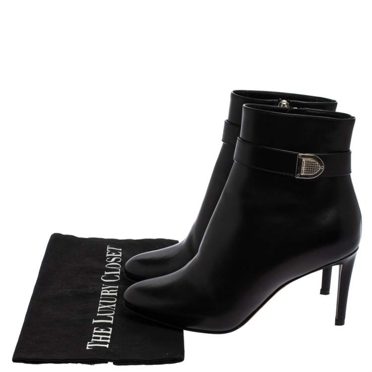 Pre Owned Dior Black Leather Zip Ankle Boots Size 37