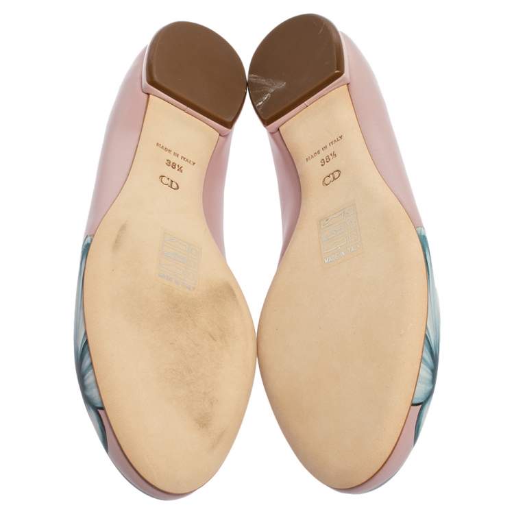 Pre Owned Dior Pink Floral Print Leather Ballet Flats Size 38.5