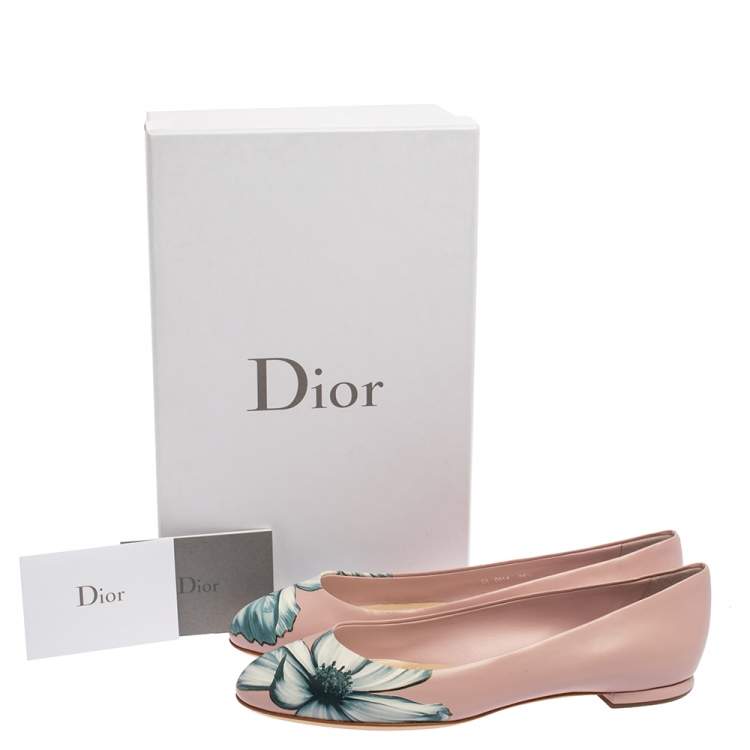 Pre Owned Dior Pink Floral Print Leather Ballet Flats Size 38.5