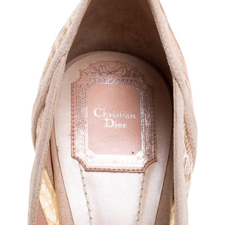 Pre Owned Dior Pink Lace And Suede Chantilly Pointed Toe Pumps Size 41