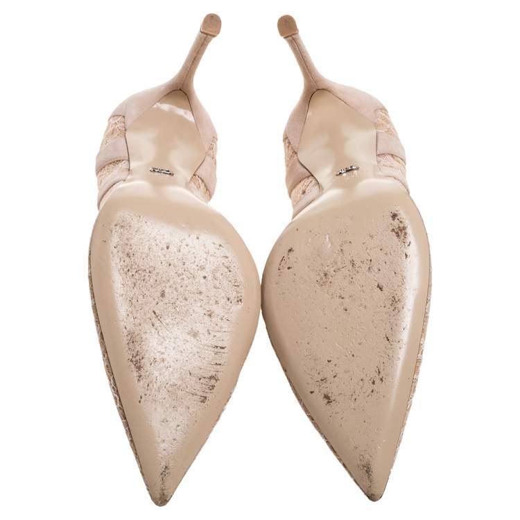 Pre Owned Dior Pink Lace And Suede Chantilly Pointed Toe Pumps Size 41