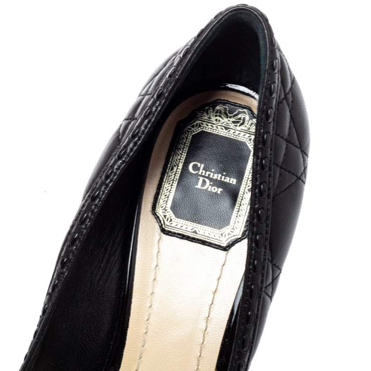 Pre Owned Dior Black Cannage Leather Bow Peep Toe Pumps Size 38.5