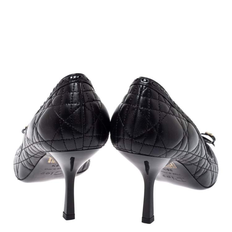 Pre Owned Dior Black Cannage Leather Bow Peep Toe Pumps Size 38.5