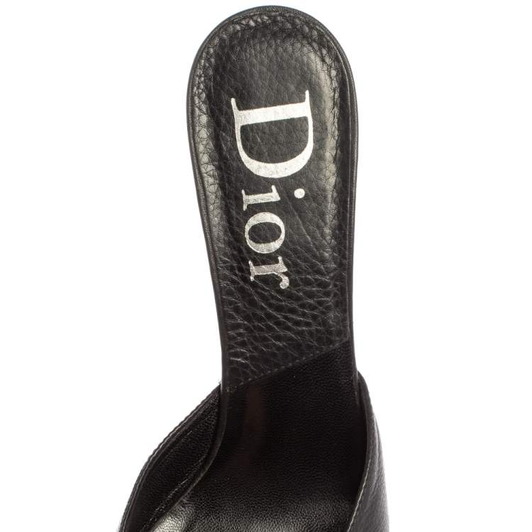 Pre Owned Dior Black Quilted Leather Buckle Detail Mules Size 40