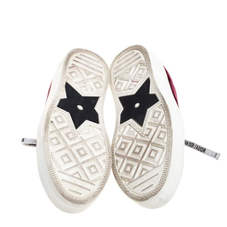 Pre Owned Dior Burgundy/White Velvet and Fabric Walk'n'Dior Low Top Sneakers Size 35.5
