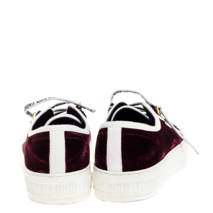 Pre Owned Dior Burgundy/White Velvet and Fabric Walk'n'Dior Low Top Sneakers Size 35.5