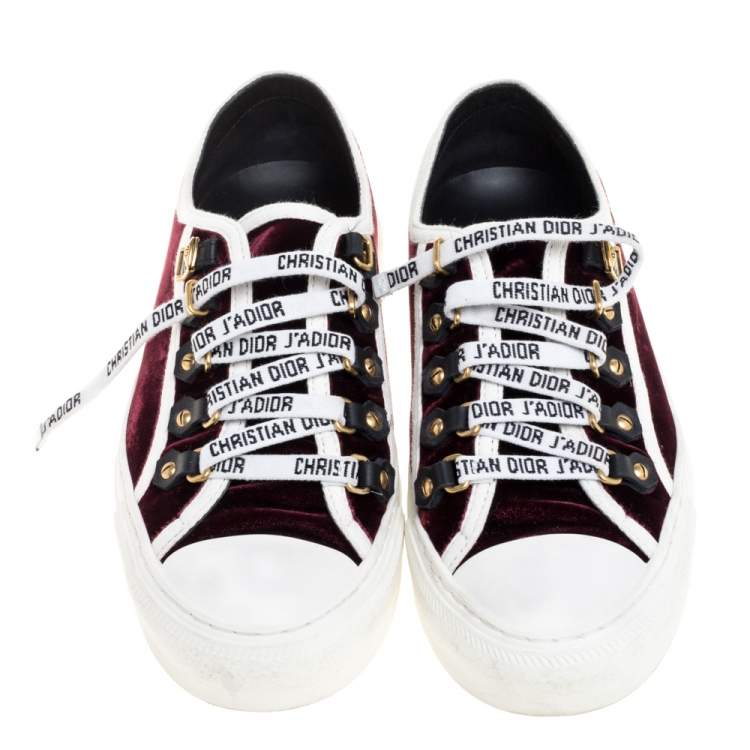 Pre Owned Dior Burgundy/White Velvet and Fabric Walk'n'Dior Low Top Sneakers Size 35.5