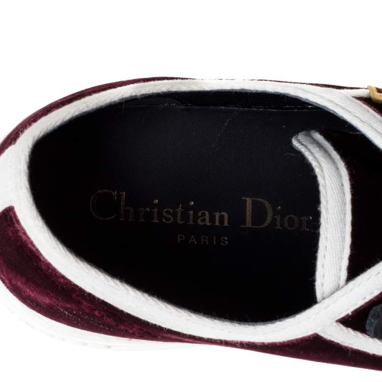 Pre Owned Dior Burgundy/White Velvet and Fabric Walk'n'Dior Low Top Sneakers Size 35.5