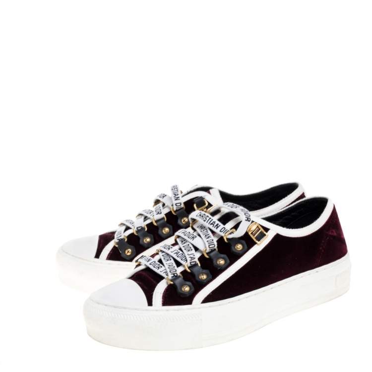 Pre Owned Dior Burgundy/White Velvet and Fabric Walk'n'Dior Low Top Sneakers Size 35.5