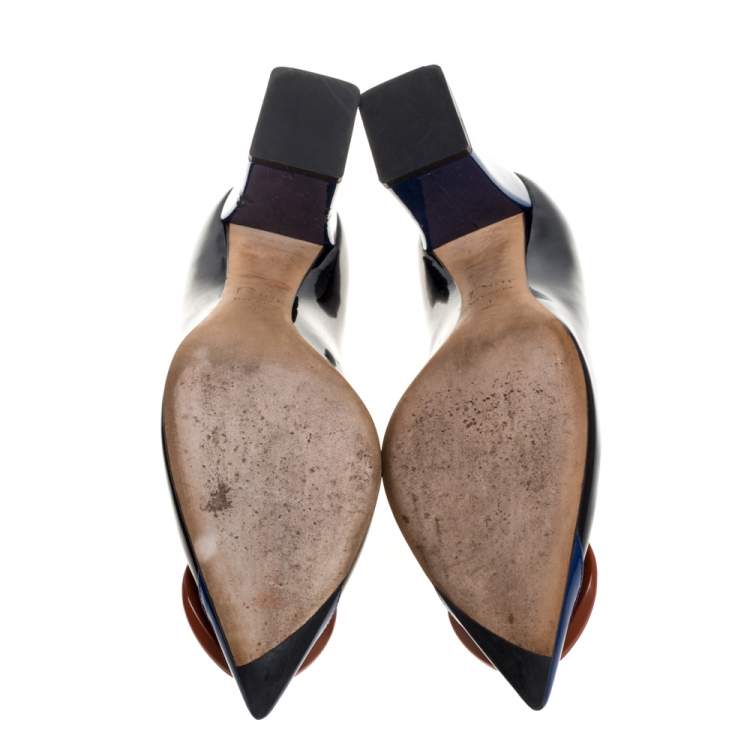 Pre Owned Dior Black/Blue Patent Leather Pointed Toe Pumps Size 37