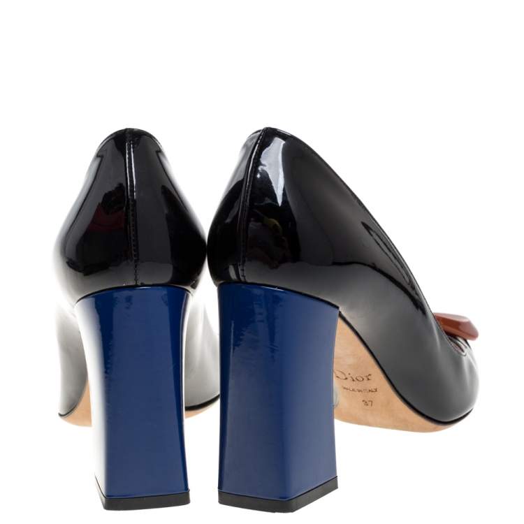 Pre Owned Dior Black/Blue Patent Leather Pointed Toe Pumps Size 37