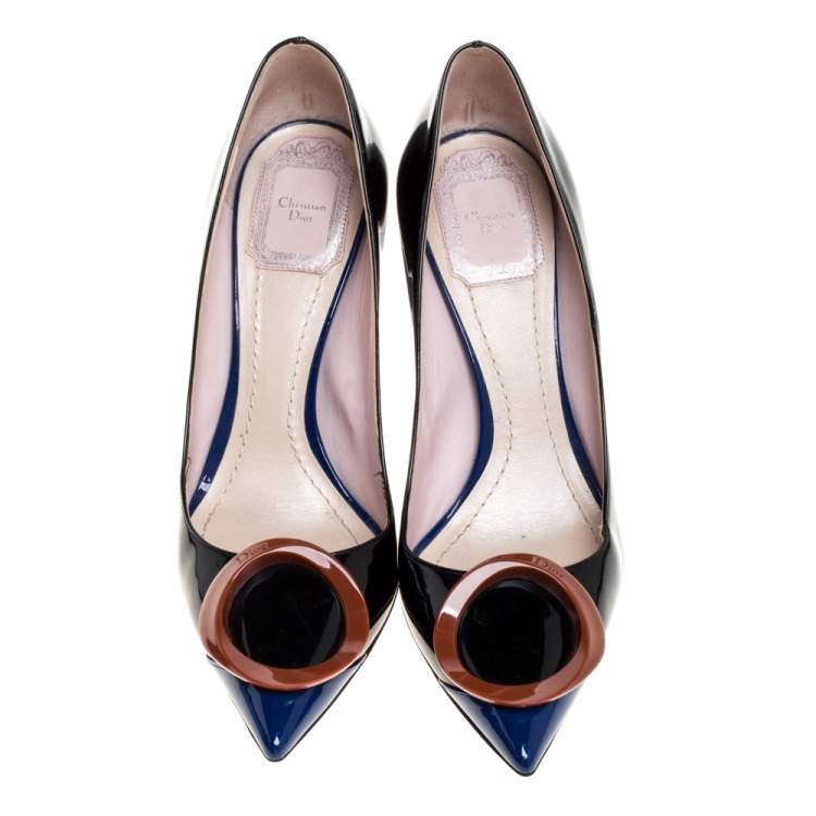 Pre Owned Dior Black/Blue Patent Leather Pointed Toe Pumps Size 37