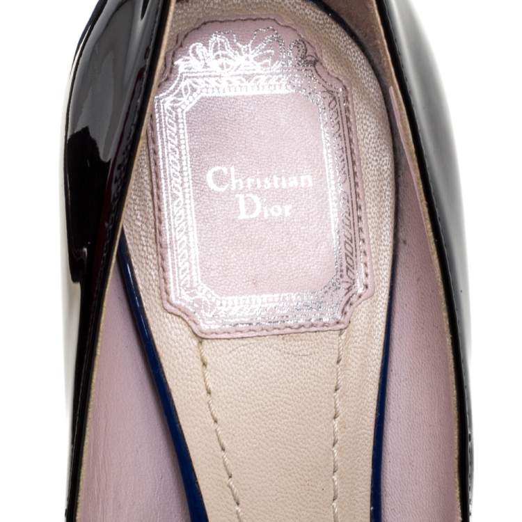 Pre Owned Dior Black/Blue Patent Leather Pointed Toe Pumps Size 37