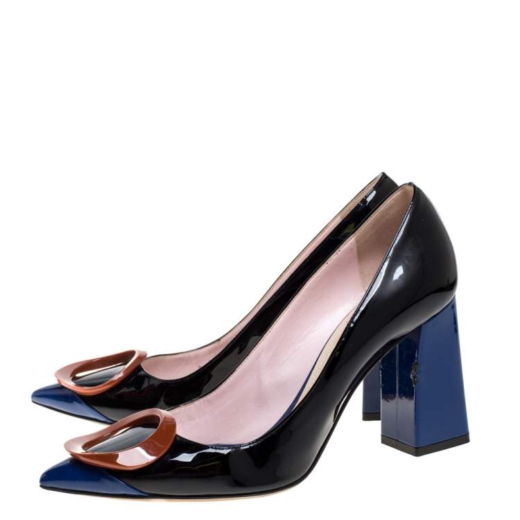 Pre Owned Dior Black/Blue Patent Leather Pointed Toe Pumps Size 37