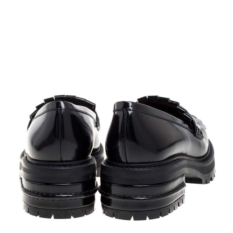 Pre Owned Dior Black Patent Leather Fringe Penny Loafers Size 38.5