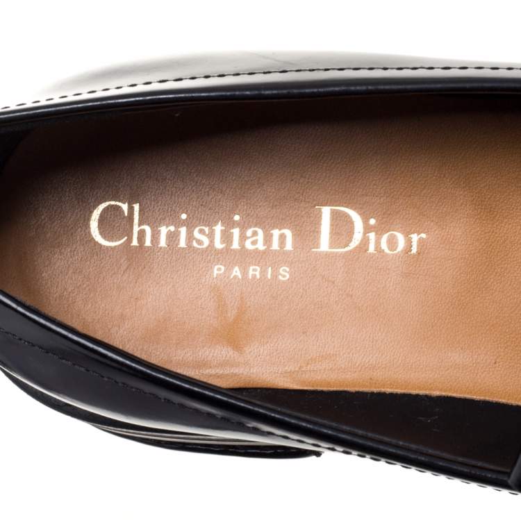 Pre Owned Dior Black Patent Leather Fringe Penny Loafers Size 38.5