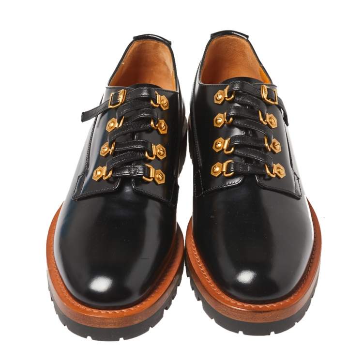 Pre Owned Dior Black Leather Lace Up Derby Size 38