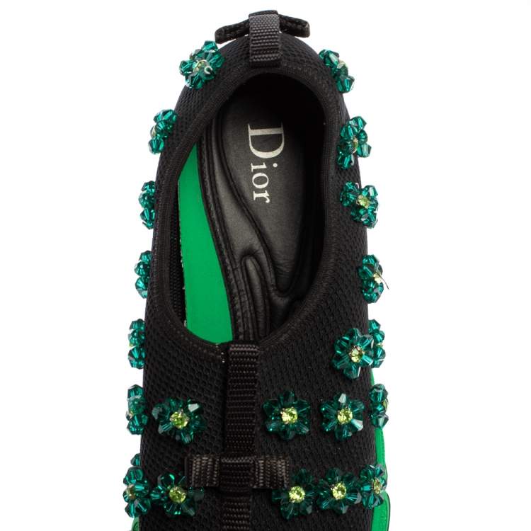 Pre Owned Dior Black Mesh Fusion Crystal Embellished Slip On Sneakers Size 35.5