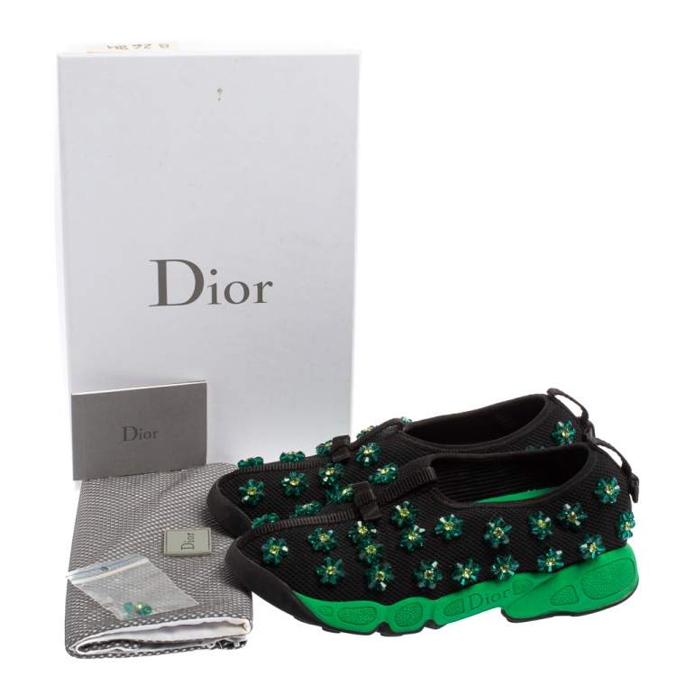 Pre Owned Dior Black Mesh Fusion Crystal Embellished Slip On Sneakers Size 35.5