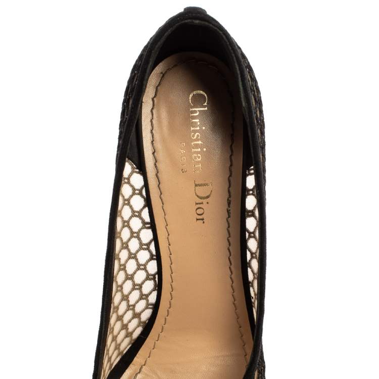 Pre Owned Christian Dior Black Suede And Mesh Pointed Toe Pumps 39