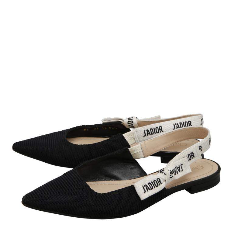 Pre Owned Dior Black/Creme Woven J'Adior Ballerina Slingback Flats EU 36.5