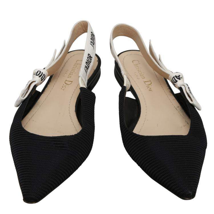 Pre Owned Dior Black/Creme Woven J'Adior Ballerina Slingback Flats EU 36.5