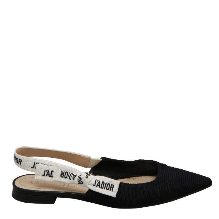 Pre Owned Dior Black/Creme Woven J'Adior Ballerina Slingback Flats EU 36.5