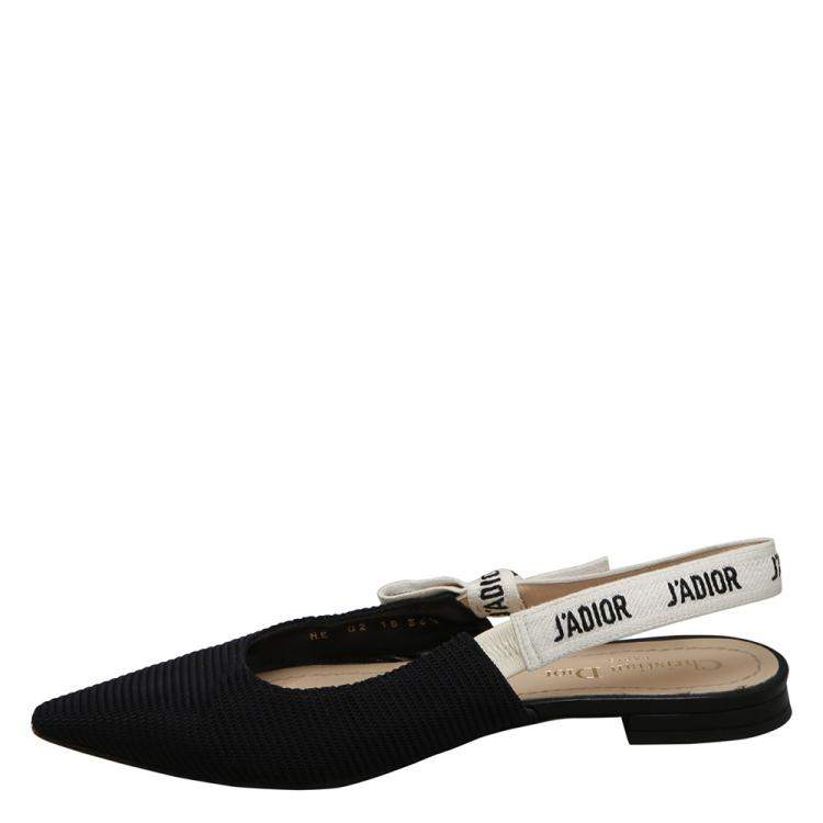Pre Owned Dior Black/Creme Woven J'Adior Ballerina Slingback Flats EU 36.5