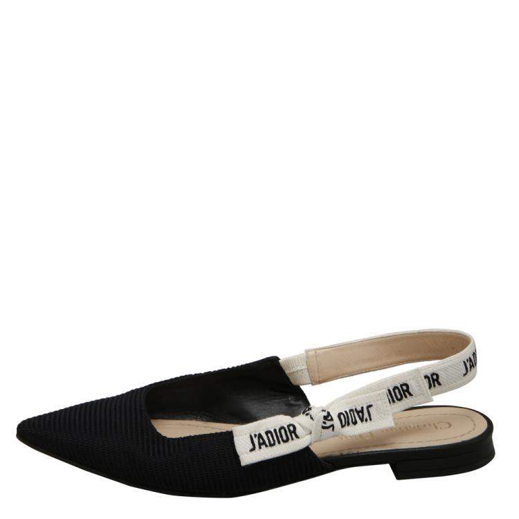 Pre Owned Dior Black/Creme Woven J'Adior Ballerina Slingback Flats EU 36.5