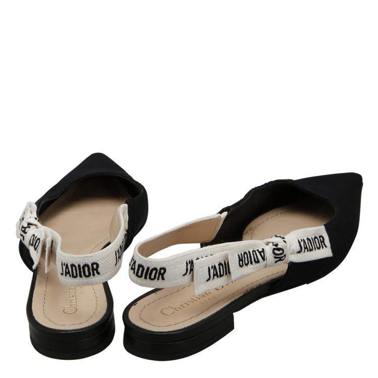 Pre Owned Dior Black/Creme Woven J'Adior Ballerina Slingback Flats EU 36.5