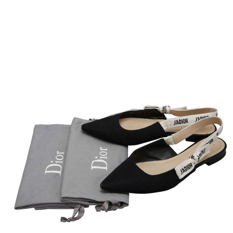 Pre Owned Dior Black/Creme Woven J'Adior Ballerina Slingback Flats EU 36.5