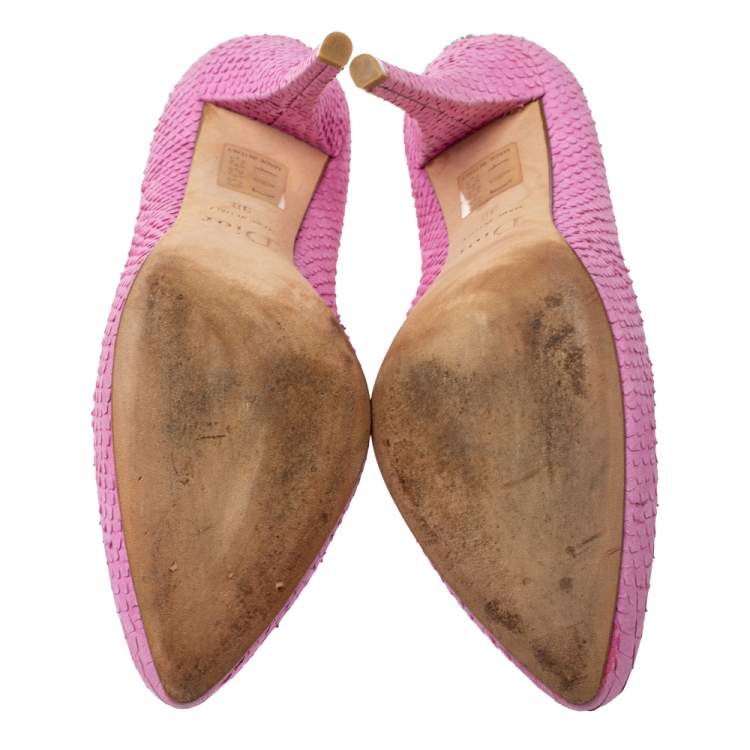 Pre Owned Dior Pink Python Embossed Leather Pointed Toe Pumps Size 38 