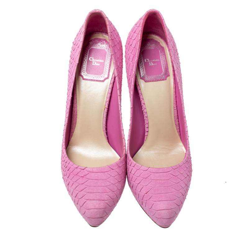 Pre Owned Dior Pink Python Embossed Leather Pointed Toe Pumps Size 38 