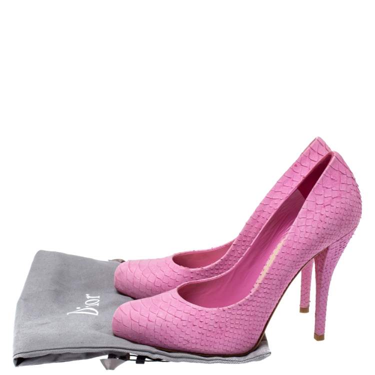 Pre Owned Dior Pink Python Embossed Leather Pointed Toe Pumps Size 38 