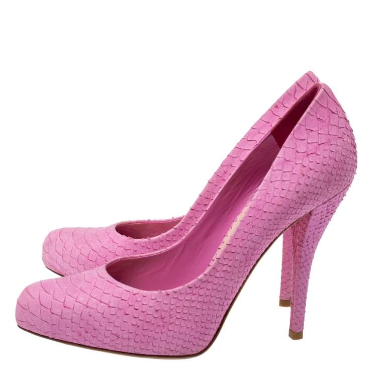 Pre Owned Dior Pink Python Embossed Leather Pointed Toe Pumps Size 38 
