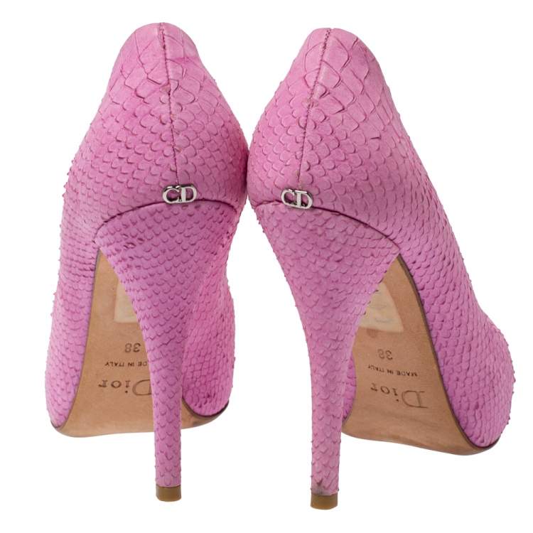 Pre Owned Dior Pink Python Embossed Leather Pointed Toe Pumps Size 38 