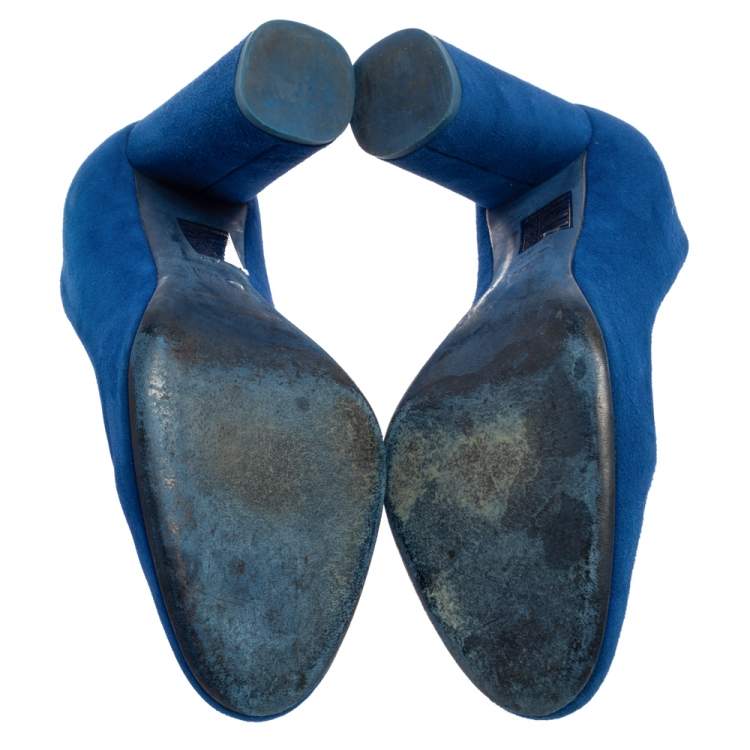 Pre Owned Dior Blue Suede Leather Block Heel Round Toe Pumps Size 39