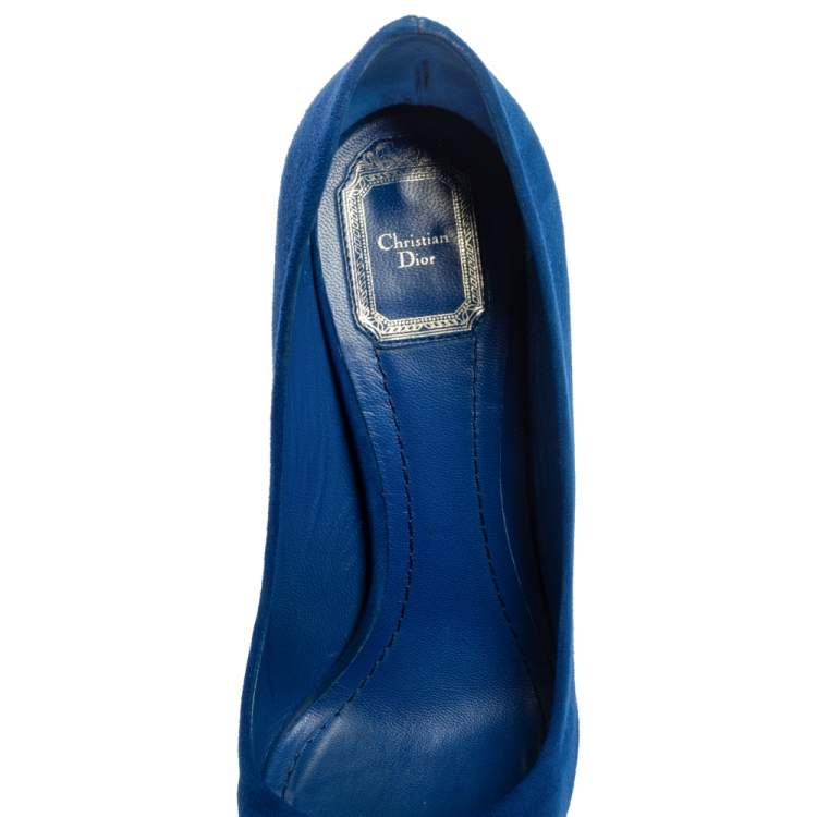 Pre Owned Dior Blue Suede Leather Block Heel Round Toe Pumps Size 39