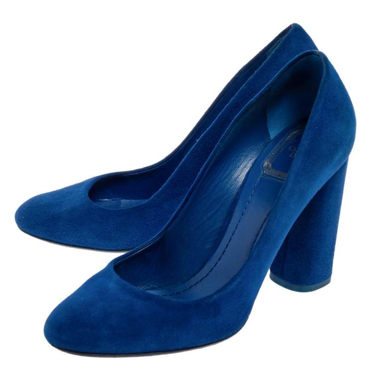 Pre Owned Dior Blue Suede Leather Block Heel Round Toe Pumps Size 39