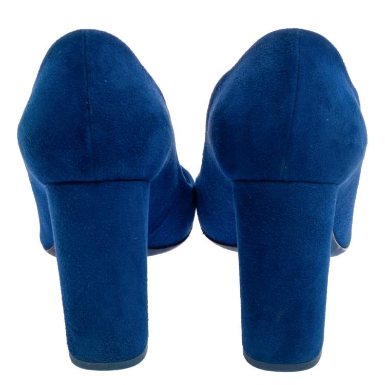 Pre Owned Dior Blue Suede Leather Block Heel Round Toe Pumps Size 39
